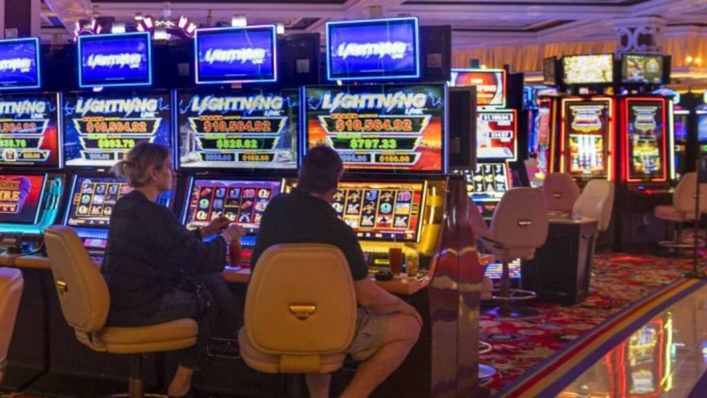 Player spinning the reels on an online slots game